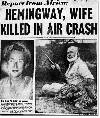 Ernest Hemingway Crashes in Airplane at Murchison Falls Park in Uganda